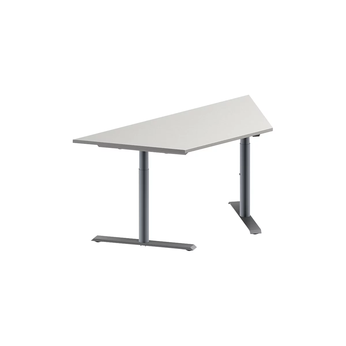 Schäfer Shop Genius Mesa de reuniones MODENA FLEX, ajustable en altura, forma trapecial, pata en T de tubo redondo, An 1600 x P 800 mm, gris luminoso