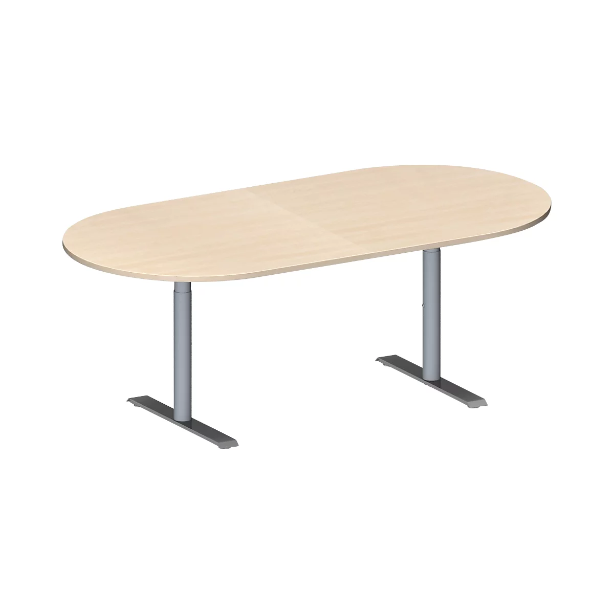 Schäfer Shop Genius Mesa de reuniones MODENA FLEX, ajustable en altura, sin cuadro de conexión, forma ovalada, pata en T de tubo redondo, An 2000 x P 1000 mm, acabado en arce