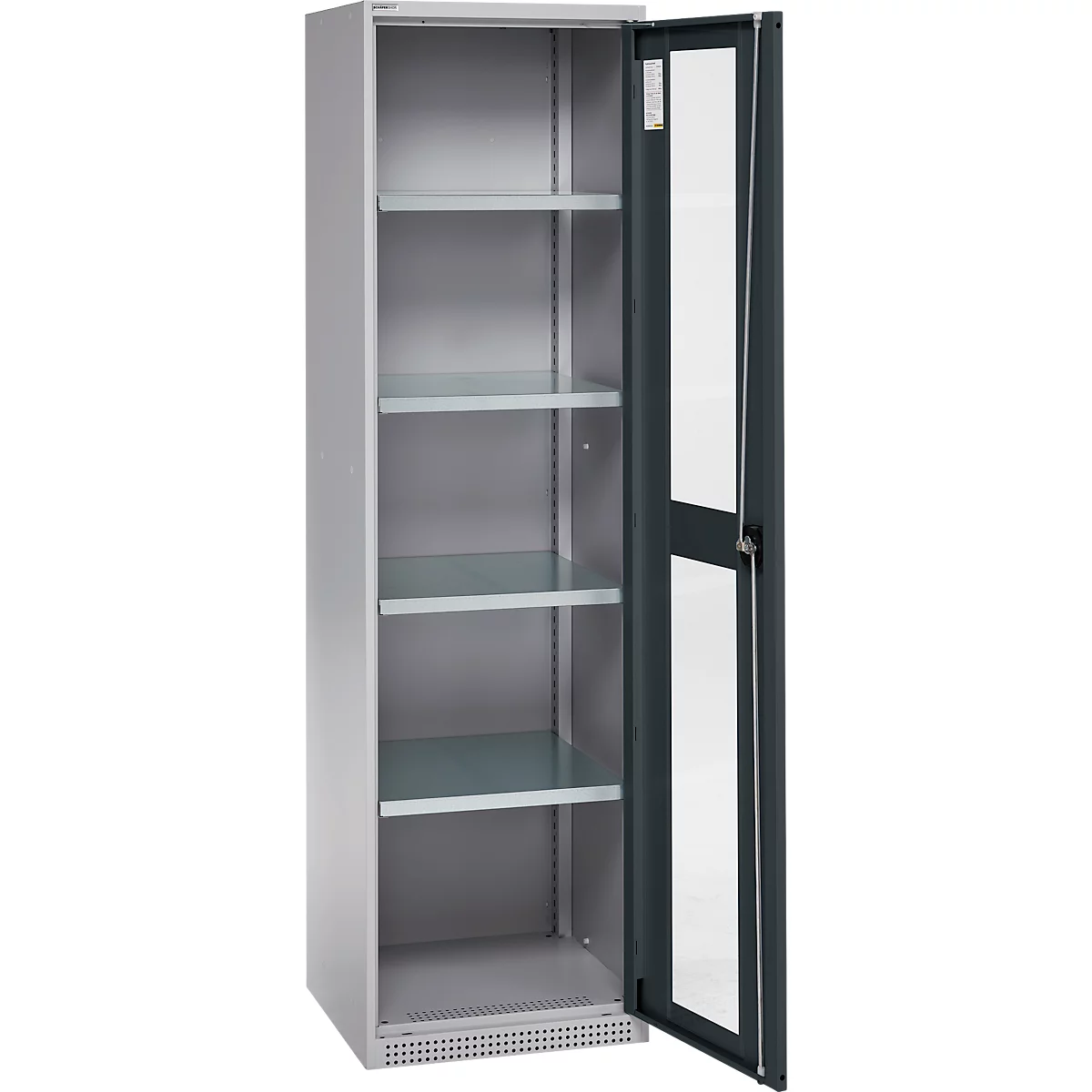 Schäfer Shop Genius metalen materiaalkast FS, met kijkvenster, ventilatiegaten, B 545 x D 520 x H 1950 mm, 5 OH, tot 250 kg, blank.alu kleurig/antraciet