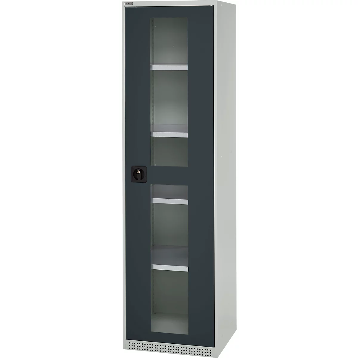 Schäfer Shop Genius metalen materiaalkast FS, met kijkvenster, ventilatiegaten, B 545 x D 520 x H 1950 mm, 5 OH, tot 250 kg, lichtgrijs/antraciet
