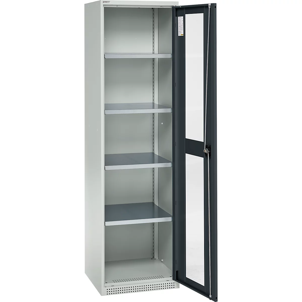 Schäfer Shop Genius metalen materiaalkast FS, met kijkvenster, ventilatiegaten, B 545 x D 520 x H 1950 mm, 5 OH, tot 250 kg, lichtgrijs/antraciet
