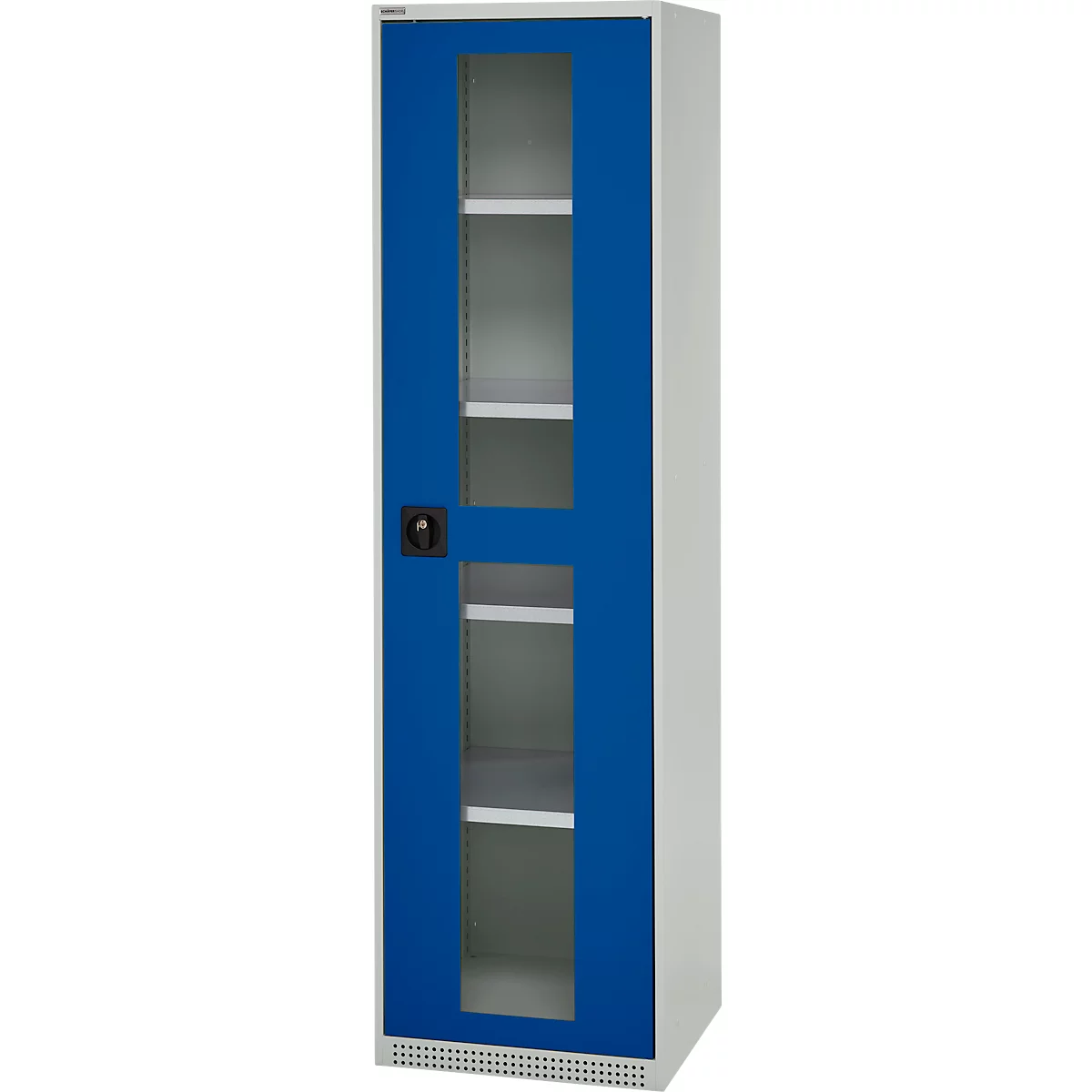 Schäfer Shop Genius metalen materiaalkast FS, met kijkvenster, ventilatiegaten, B 545 x D 520 x H 1950 mm, 5 OH, tot 250 kg, lichtgrijs/gentiaanblauw