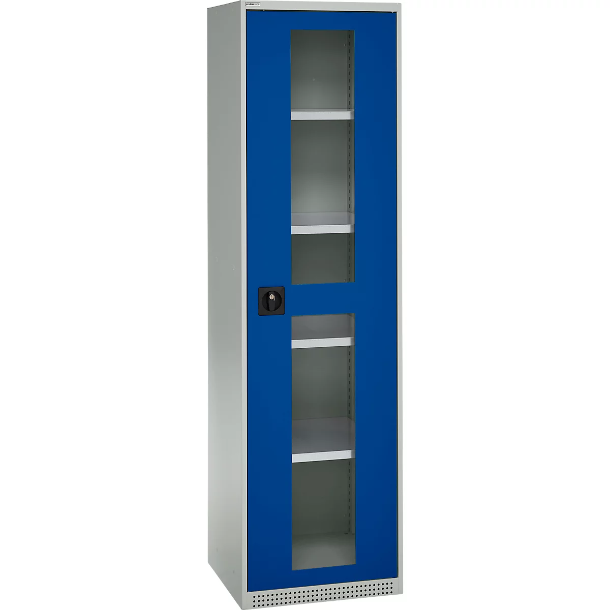 Schäfer Shop Genius metalen materiaalkast FS, met kijkvenster, ventilatiegaten, B 545 x D 520 x H 1950 mm, 5 OH, tot 250 kg, lichtgrijs/gentiaanblauw