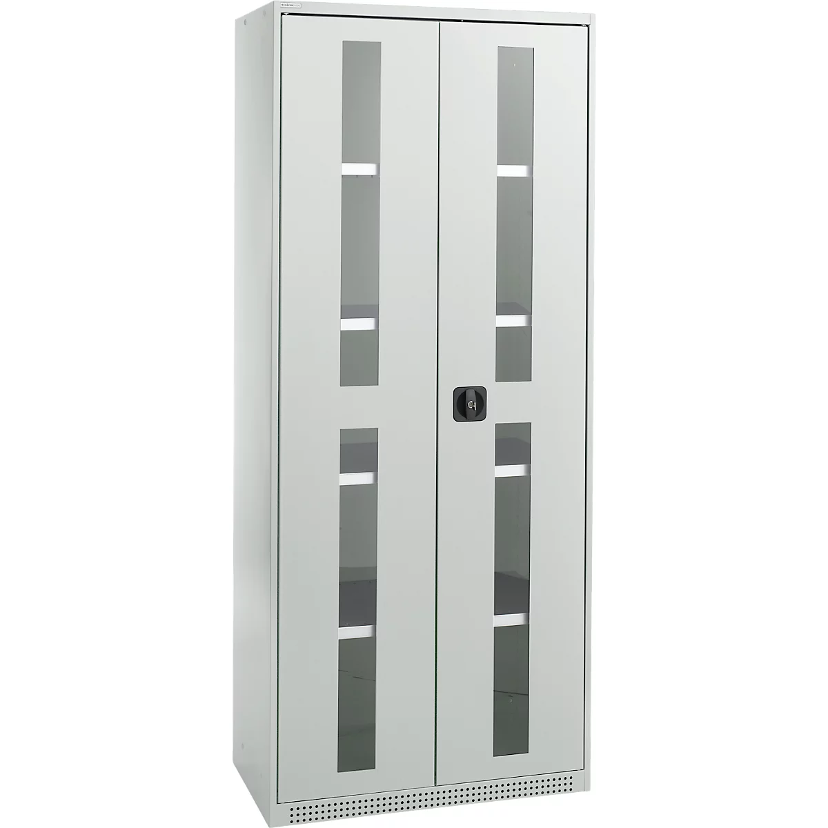 Schäfer Shop Genius metalen materiaalkast FS, met kijkvenster, ventilatiegaten, B 810 x D 520 x H 1950 mm, 5 OH, tot 300 kg, lichtgrijs/lichtgrijs