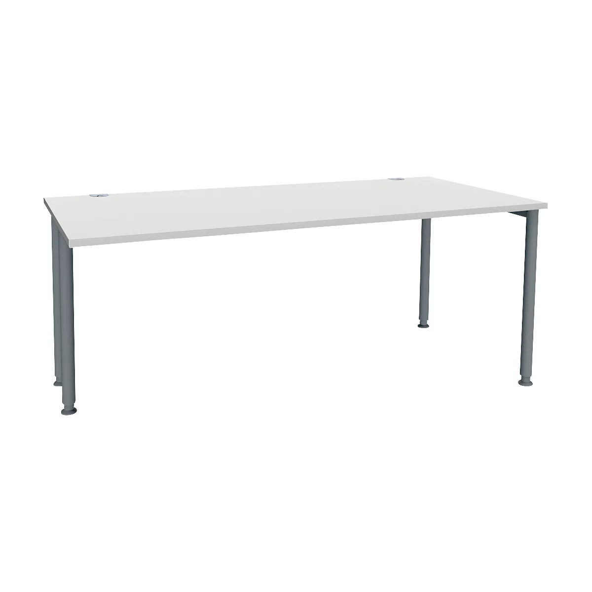 Witte bureau met grijze poten, vrijstaand.