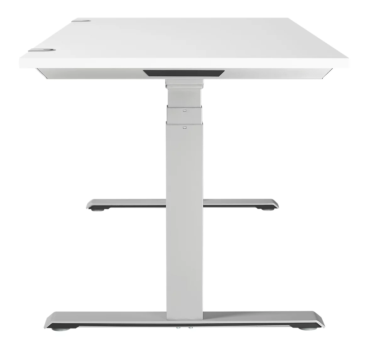 Schäfer Shop Genius MODENA FLEX escritorio, regulable en altura eléctricamente, rectangular, pie en T, ancho 1600 x fondo 800 x alto 645-1290 mm, aluminio blanco/blanco