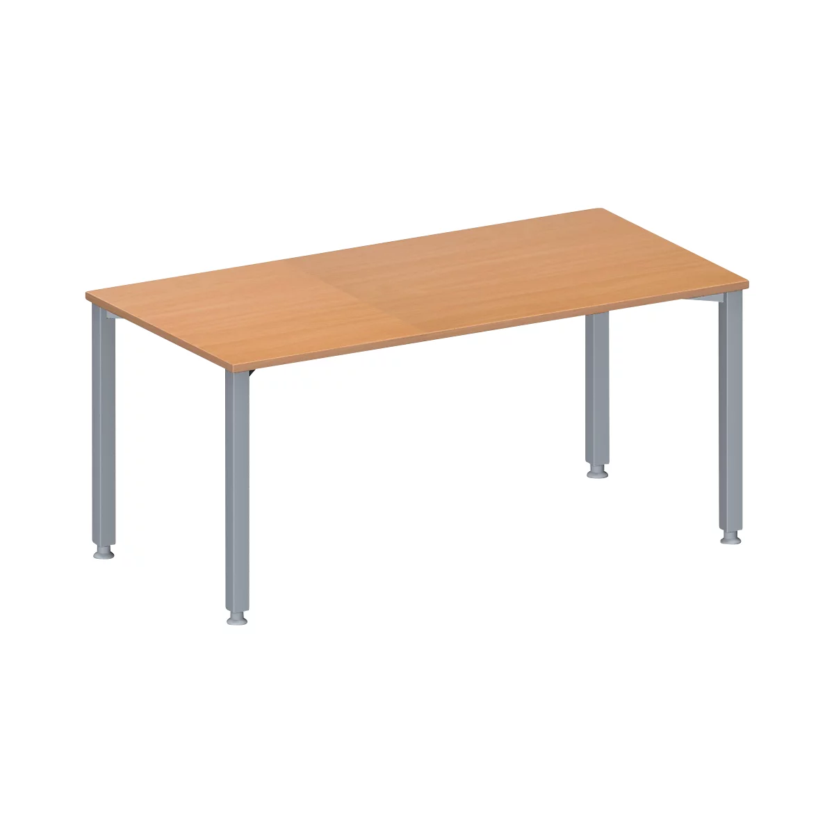 Rectangular desk with light brown tabletop and grey legs.