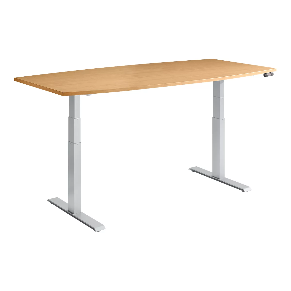 Schäfer Shop Genius MODENA FLEX vergadertafel, bootvorm, hoogte elektrisch verstelbaar, T-poot, B 2000 x D 800/1000 mm, beukendecor 