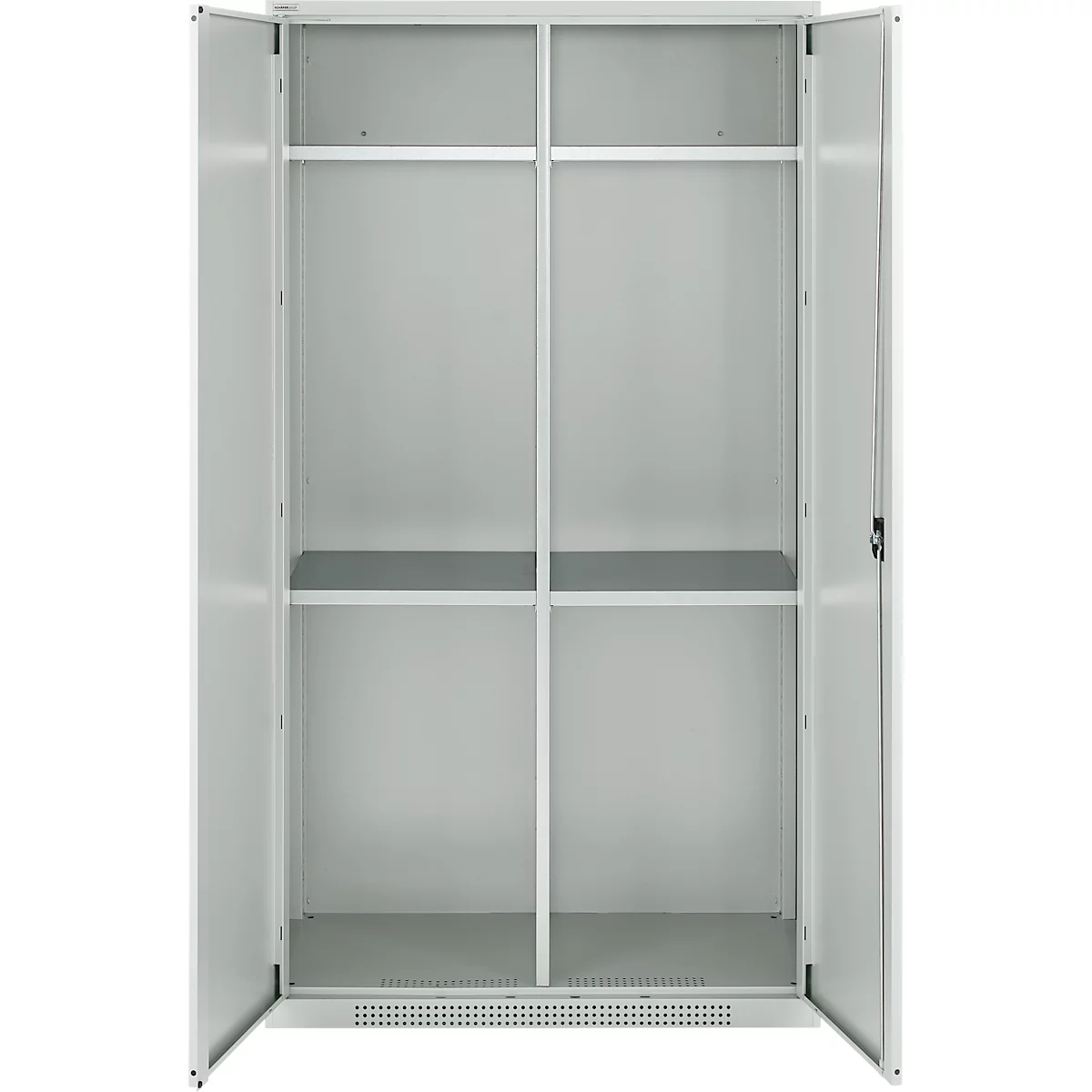 Schäfer Shop Genius multifunctionele kast FS, modulair, afsluitbaar, met middenpaneel, 4 legborden, B 1055 x D 520 x H 1950 mm, lichtgrijs