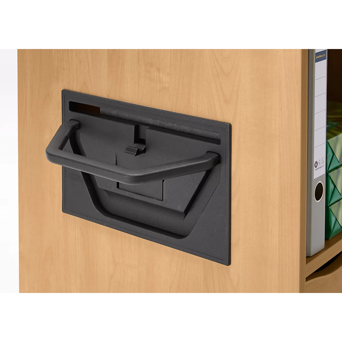 Schäfer Shop Genius Multimobil, B 450 x D 500 x H 1220 mm, kunststof rolluik, met wielen, afsluitbaar, beukenhout