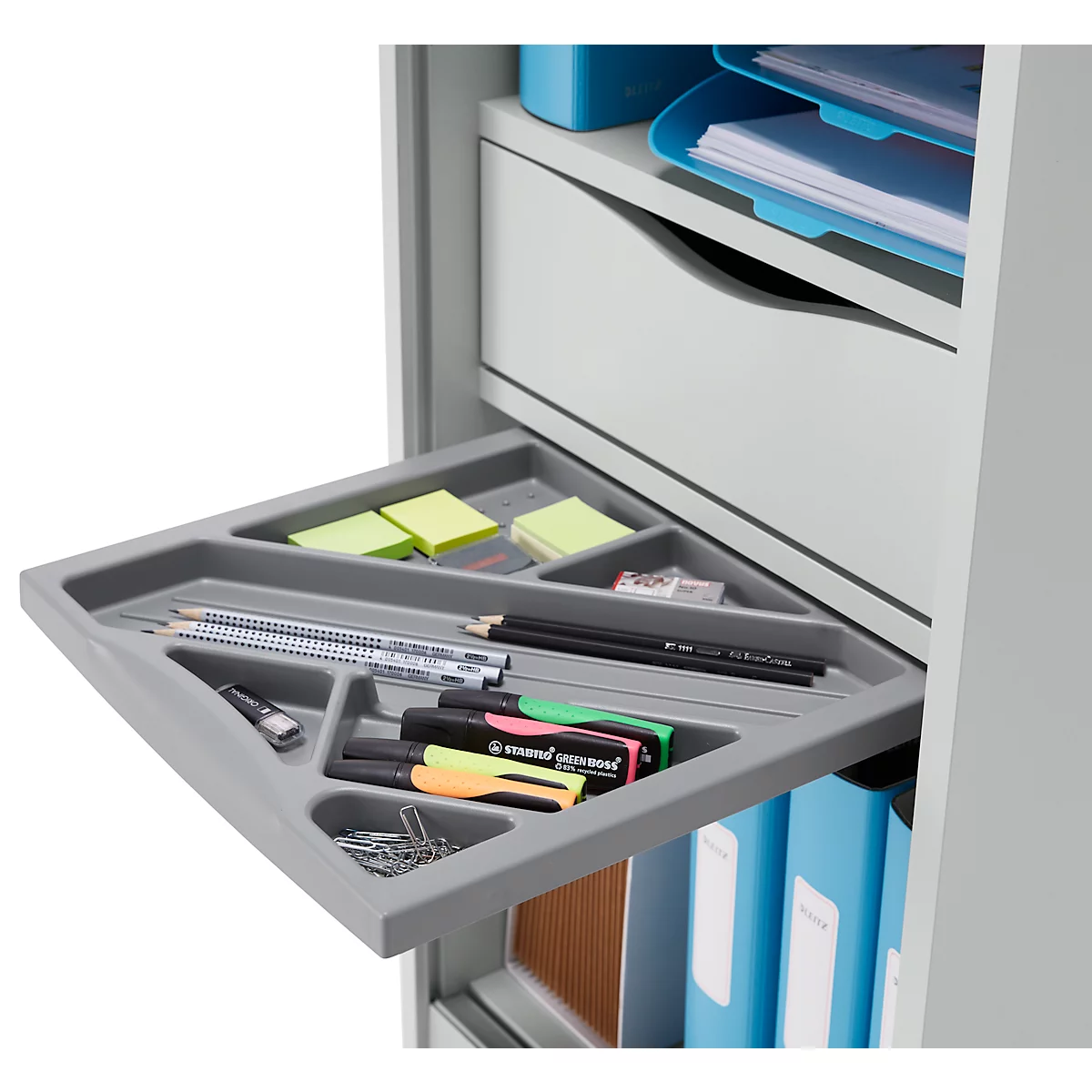Schäfer Shop Genius Multimobil, B 450 x D 500 x H 1220 mm, kunststof rolluik, met wielen, afsluitbaar, lichtgrijs