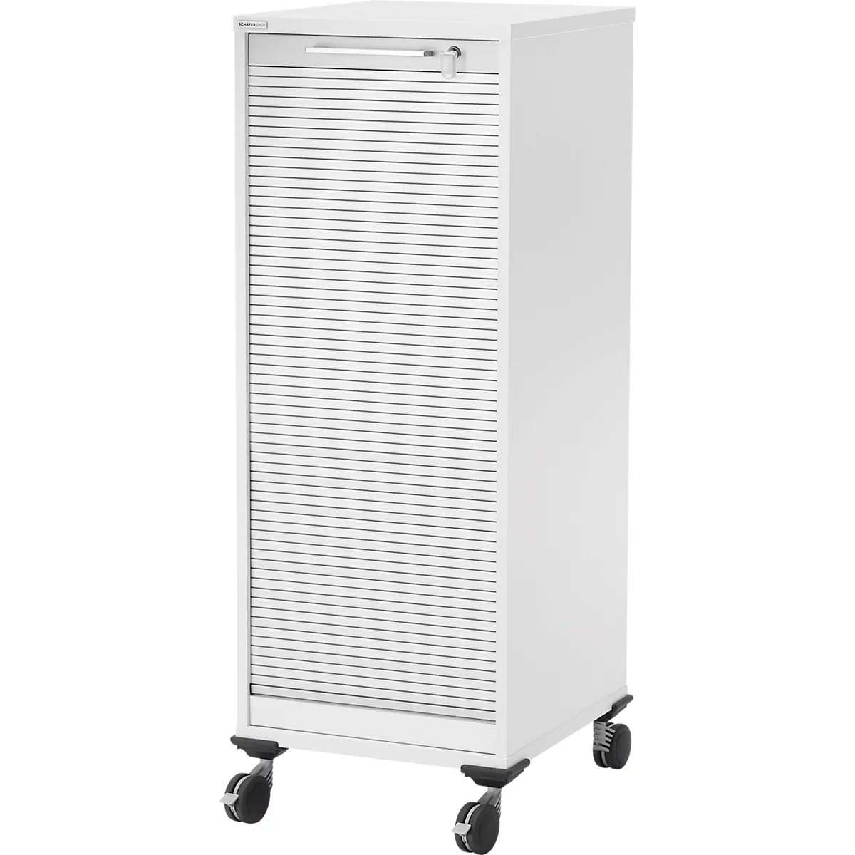 Schäfer Shop Genius Multimobil, B 450 x D 500 x H 1220 mm, kunststof rolluik, met wielen, afsluitbaar, wit