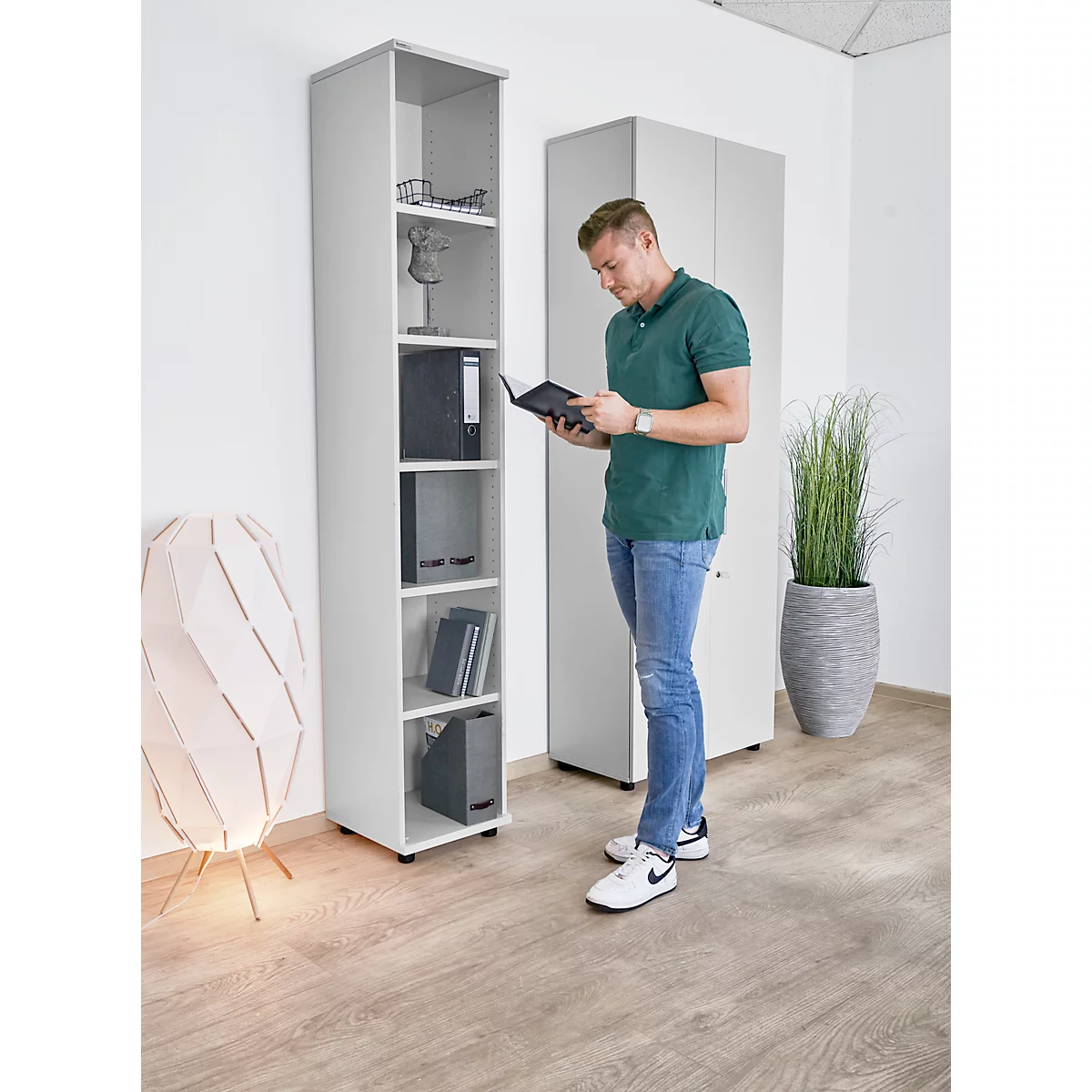 Schäfer Shop Genius open kast TETRIS WOOD, 6 OH, hoogte incl. glijders, B 400 mm, lichtgrijs