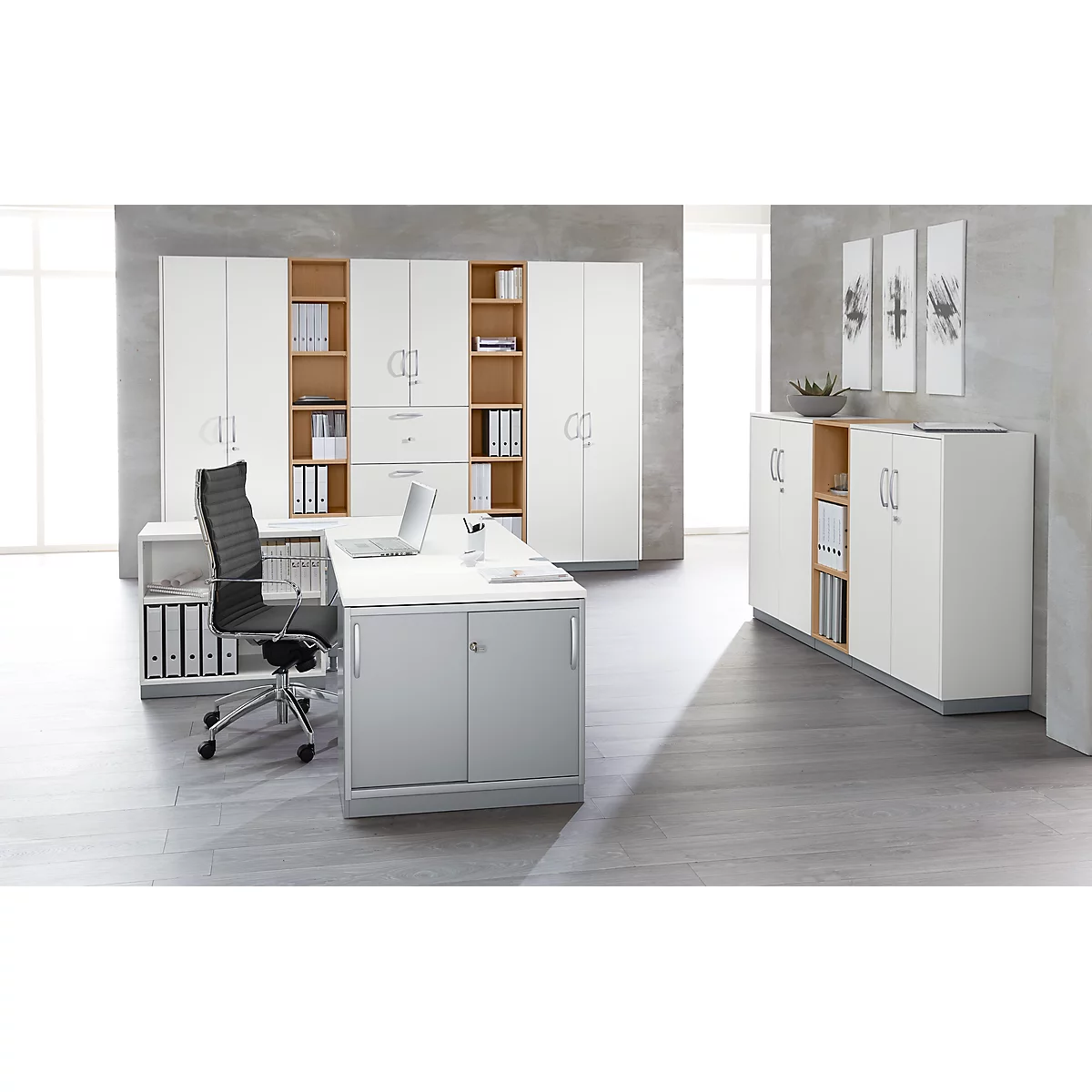 Schäfer Shop Genius Panneau latéral TETRIS SOLID, pour structure en métal, pour armoires à 3 HC, 19 mm d'épaisseur, blanc