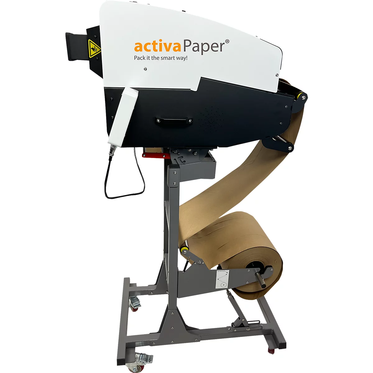 Verpackungsmaschine für Papier von activaPaper; Packpapier in Rolle.