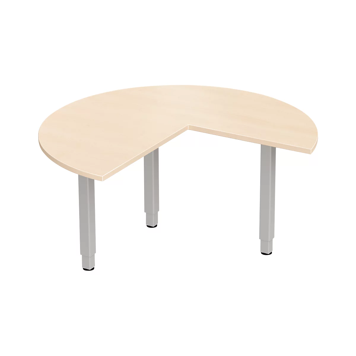 Schäfer Shop Genius PLANOVA ergoSTYLE mesa extensible, 3/4 círculo, extensión derecha o izquierda, decoración arce/aluminio blanco