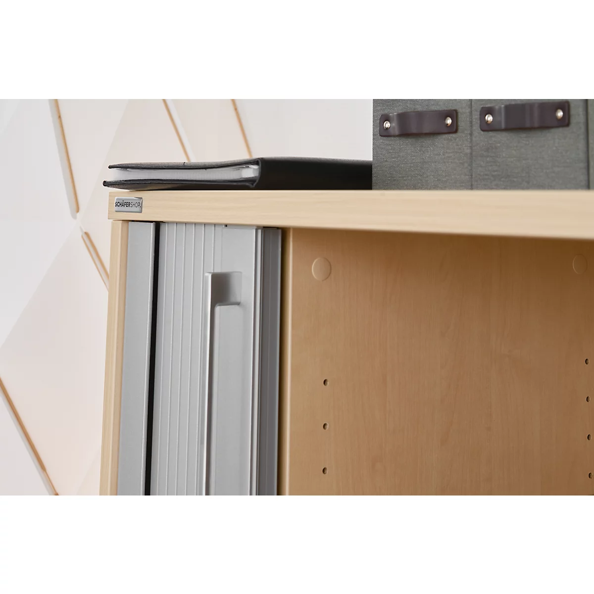 Schäfer Shop Genius Querrollladenschrank TETRIS WOOD, 2 OH, B 1000 mm, Höhe inkl. Gleiter, graphit