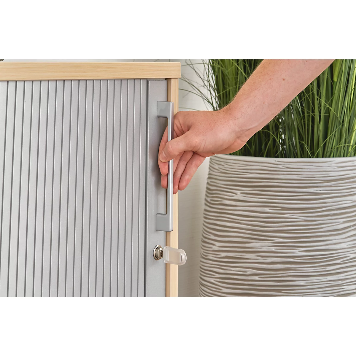 Schäfer Shop Genius Querrollladenschrank TETRIS WOOD, 2 OH, B 1000 mm, Höhe inkl. Gleiter, graphit