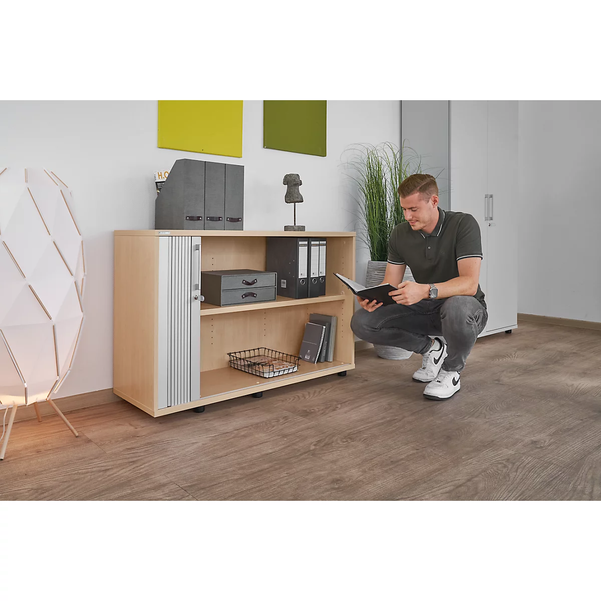 Schäfer Shop Genius Querrollladenschrank TETRIS WOOD, 2 OH, B 1200 mm, Höhe inkl. Gleiter, Ahorn-Dekor