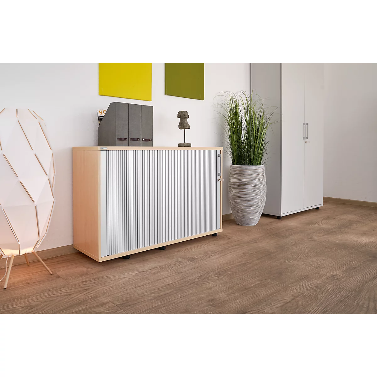 Schäfer Shop Genius Querrollladenschrank TETRIS WOOD, 2 OH, B 1200 mm, Höhe inkl. Gleiter, Ahorn-Dekor