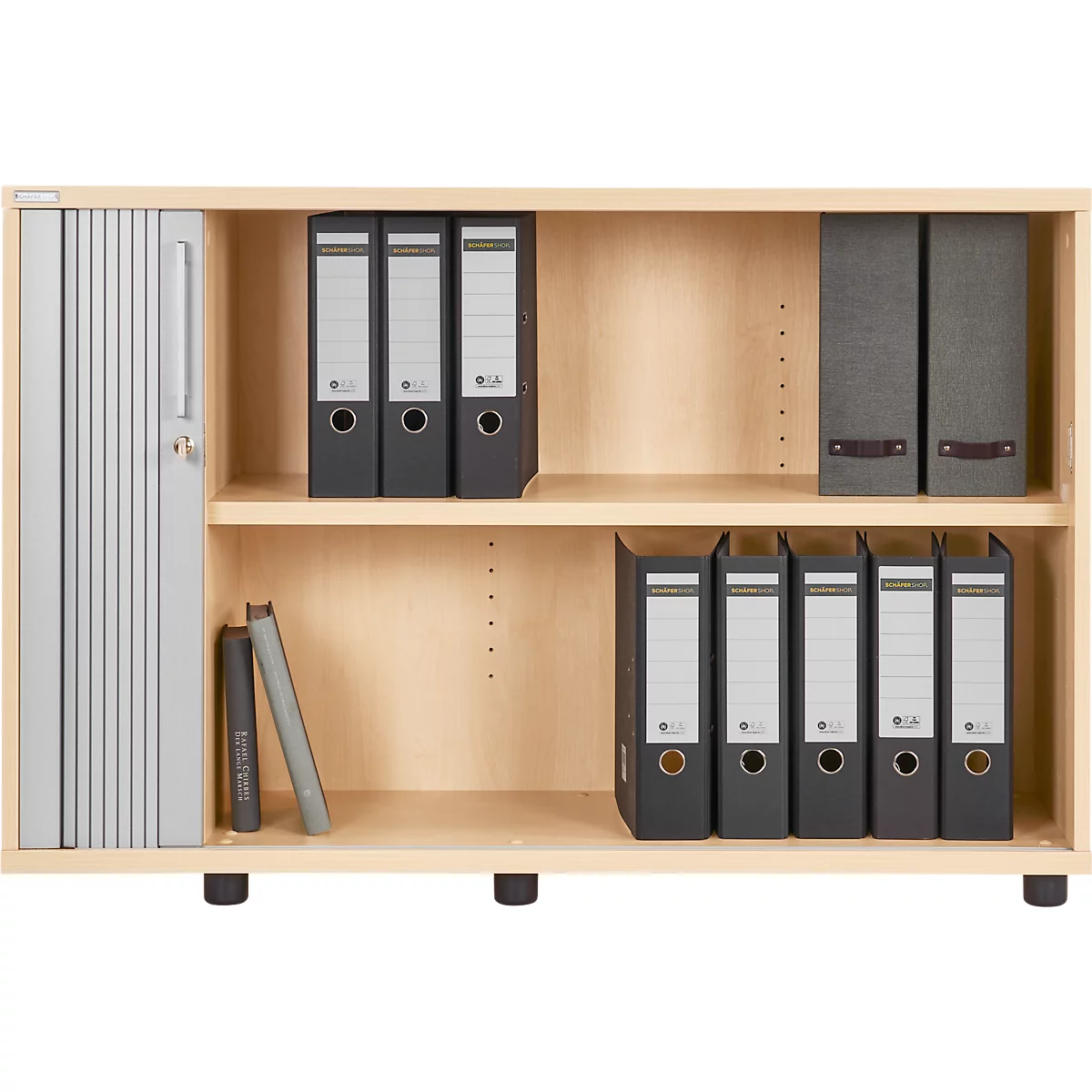 Schäfer Shop Genius Querrollladenschrank TETRIS WOOD, 2 OH, B 1200 mm, Höhe inkl. Gleiter, Ahorn-Dekor