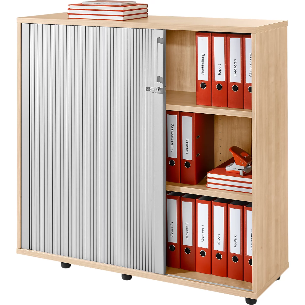 Schäfer Shop Genius Querrollladenschrank TETRIS WOOD, 3 OH, B 1200 mm, Höhe inkl. Gleiter, Ahorn-Dekor