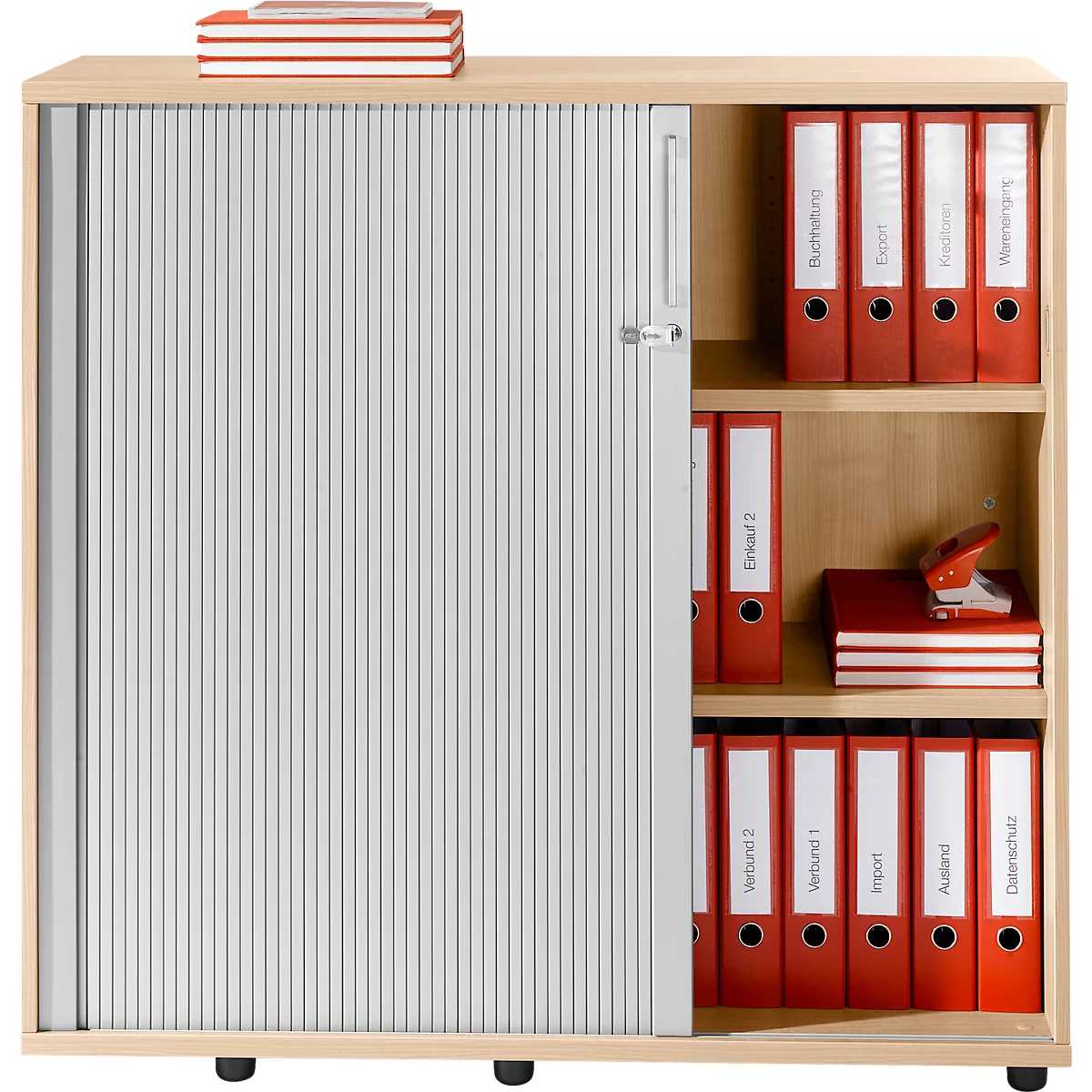 Schäfer Shop Genius Querrollladenschrank TETRIS WOOD, 3 OH, B 1200 mm, Höhe inkl. Gleiter, Ahorn-Dekor