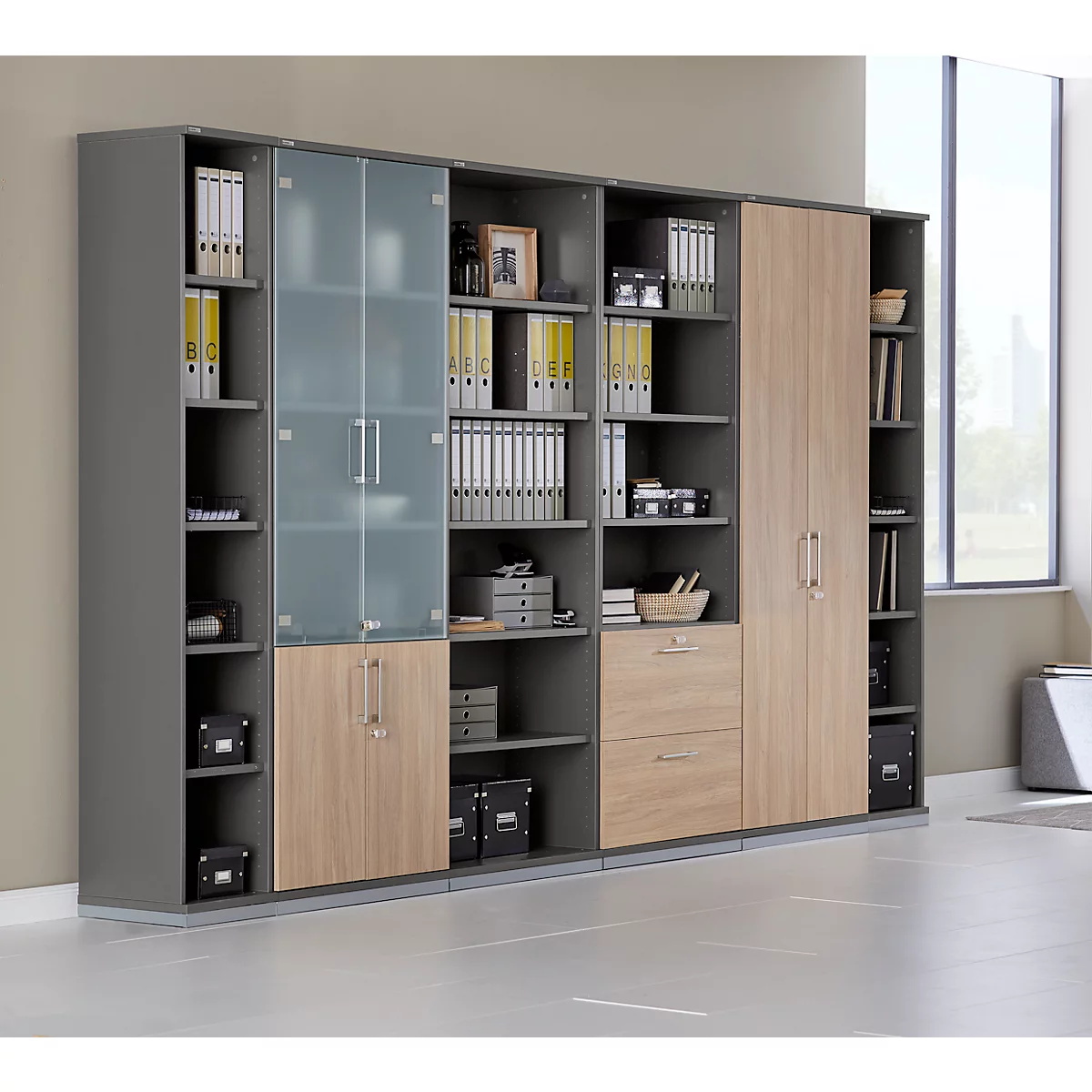 Schäfer Shop Genius Regal TETRIS WOOD, 6 OH, Höhe inkl. Gleiter, B 800 mm, graphit