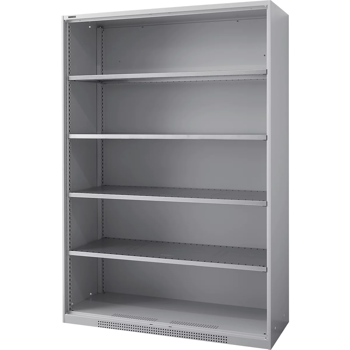 Schäfer Shop Genius Regalschrank FS, Stahl, mit Belüftungslöchern, B 1343 x T 520 x H 1950 mm, 5 OH, Weißalu, bis 750 kg 