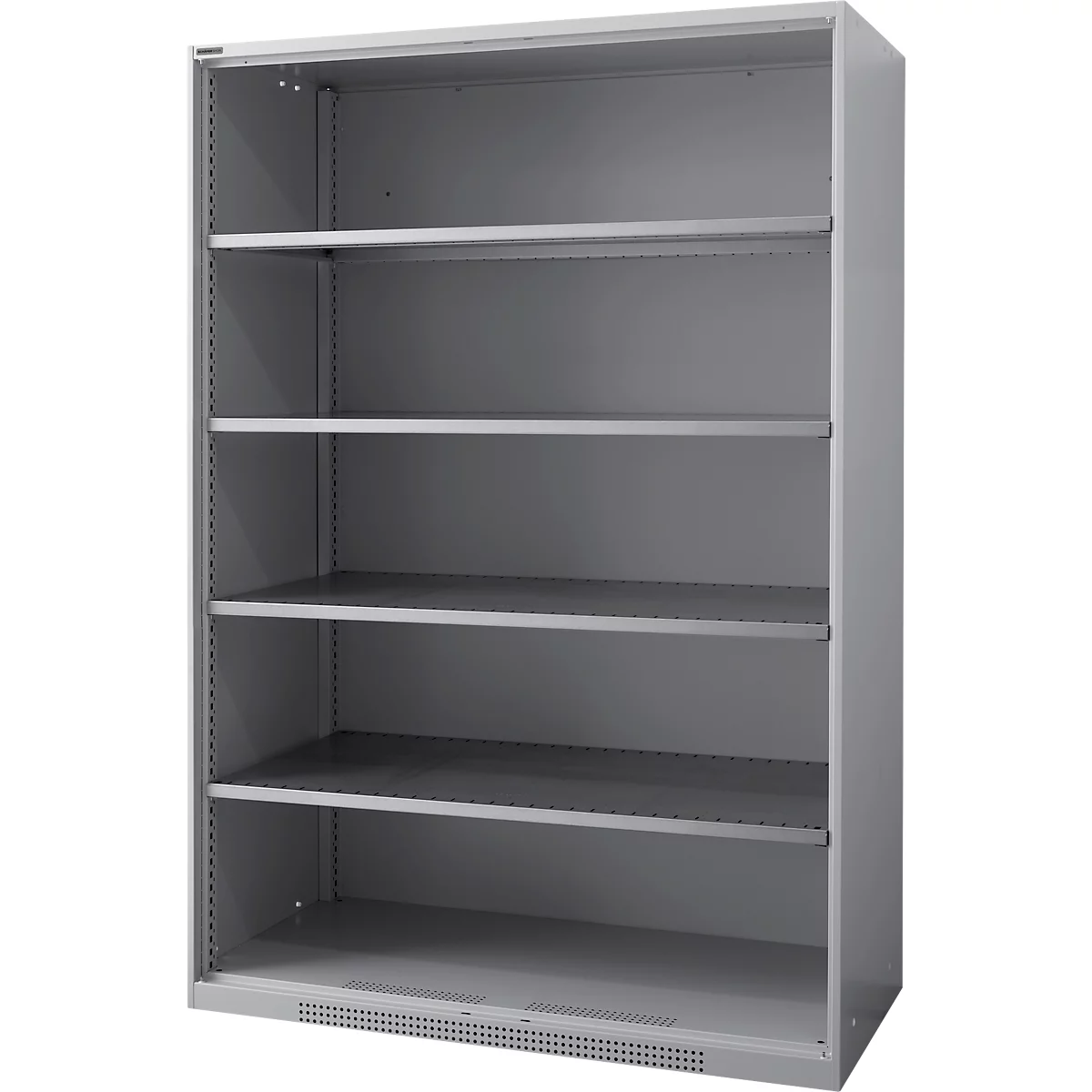 Schäfer Shop Genius Regalschrank FS, Stahl, mit Belüftungslöchern, B 1343 x T 620 x H 1950 mm, 5 OH, Weißalu, bis 750 kg