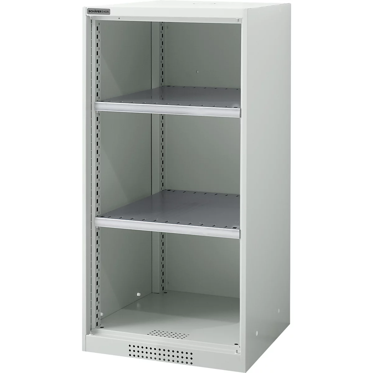 Schäfer Shop Genius Regalschrank FS, Stahl, mit Belüftungslöchern, B 545 x T 520 x H 1105 mm, 3 OH, Lichtgrau, bis 150 kg