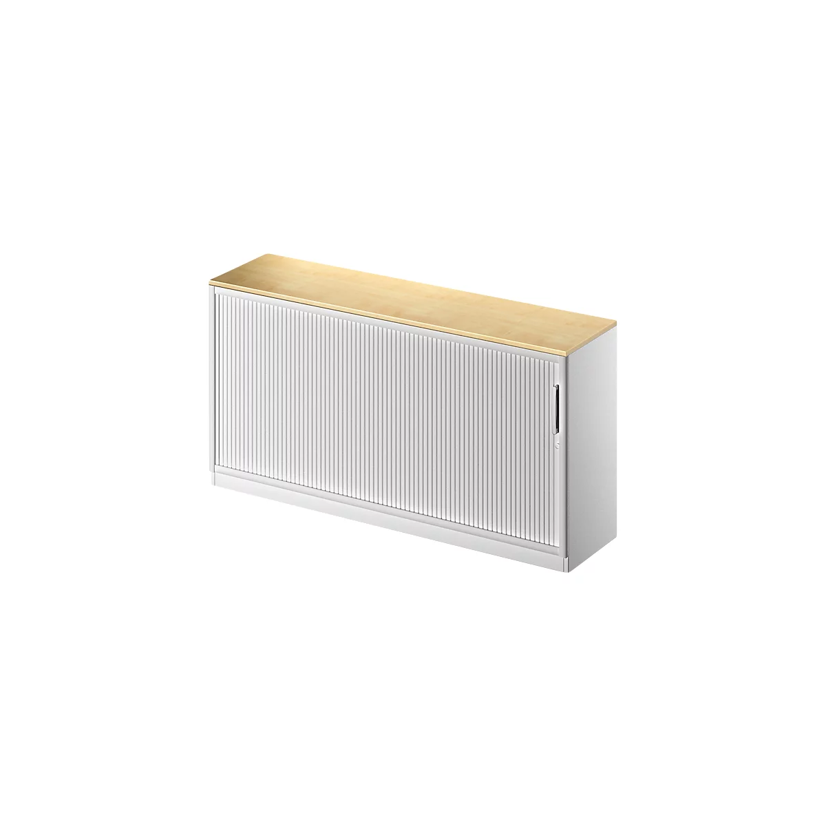 Schäfer Shop Genius Roldeurkast TETRIS SOLID, 2 ordnerhoogten, B 1600 mm, incl. 19 mm afdekplaat, esdoornpatroon/blank aluminium/blank aluminium