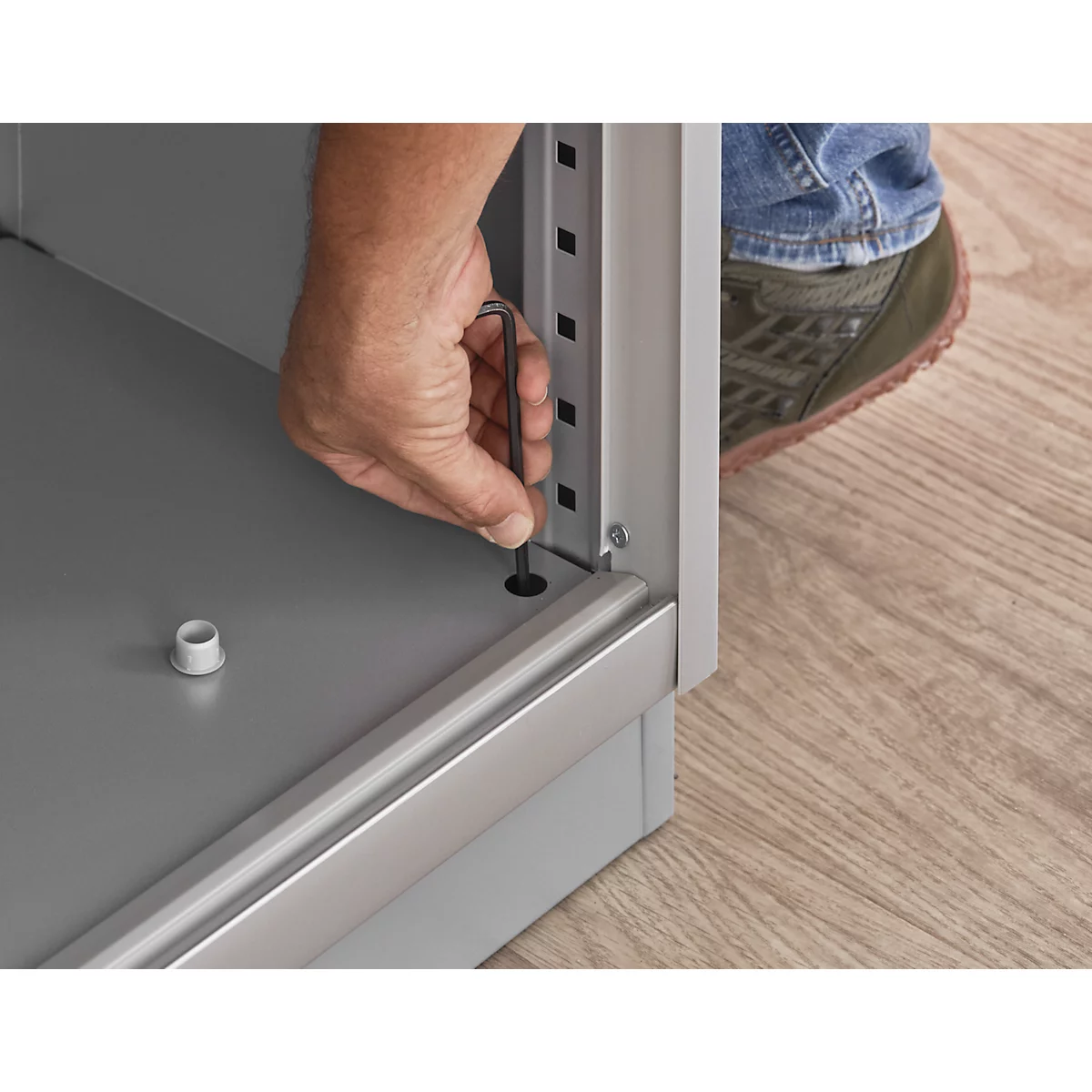 Schäfer Shop Genius Roldeurkast TETRIS SOLID, 3 ordnerhoogten, B 1200 x D 413 x H 1170 mm, met legborden en afdekplaat, wit/blank aluminium 