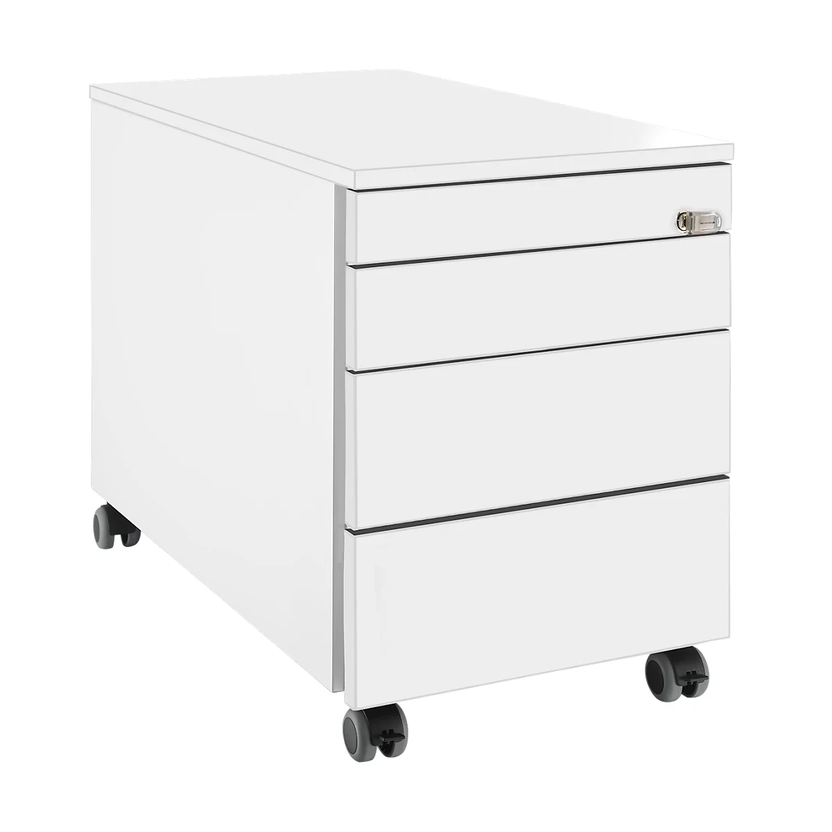 Schäfer Shop Genius Rollcontainer 1233, 4 Schübe, Zentralverschluss, seitliche Griffnut, B 435 x T 765 x H 577 mm, weiss/weiss 