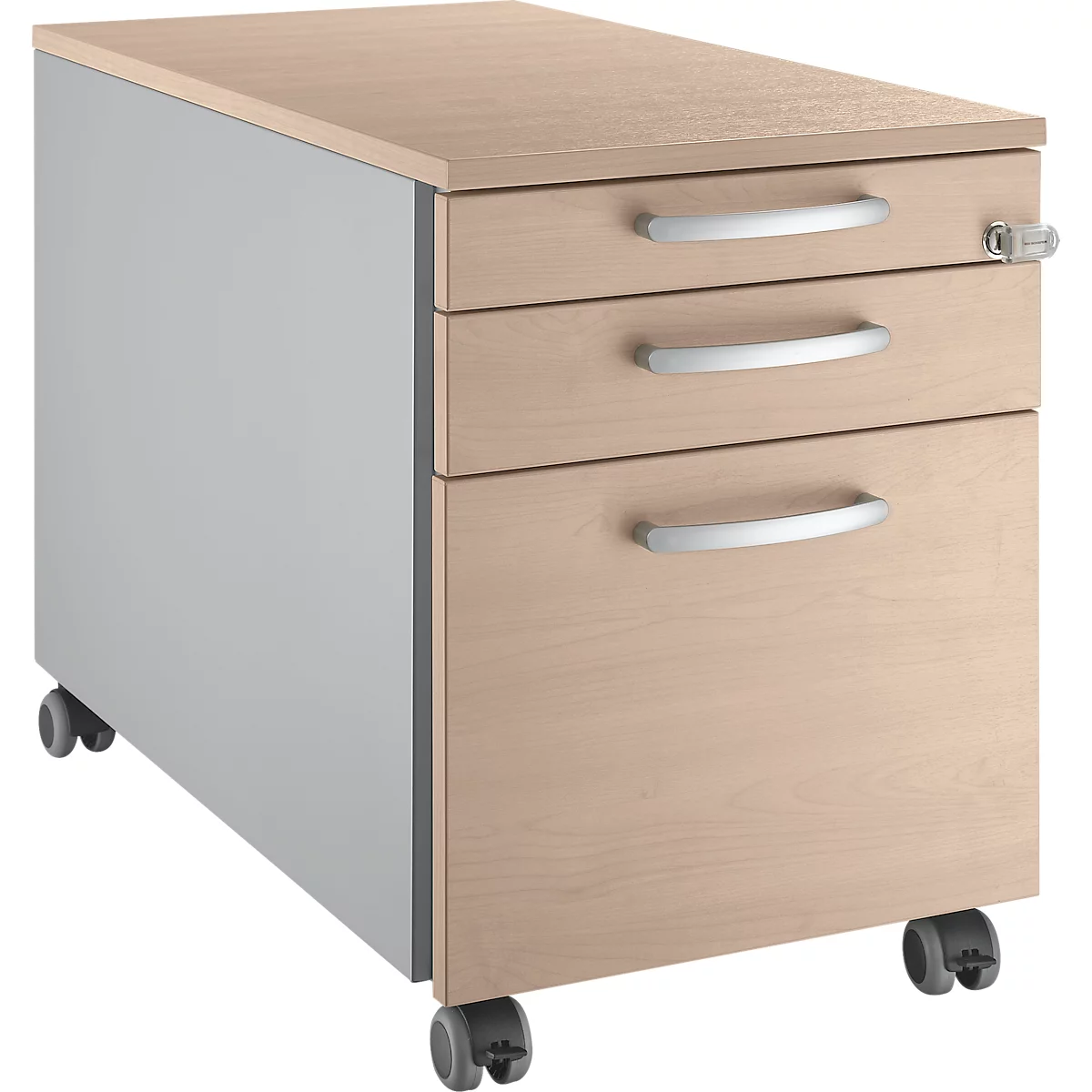 Schäfer Shop Genius Rollcontainer 126, mit Griff rund, B 435 x H 577 mm, Eiche-Dekor/weißalu