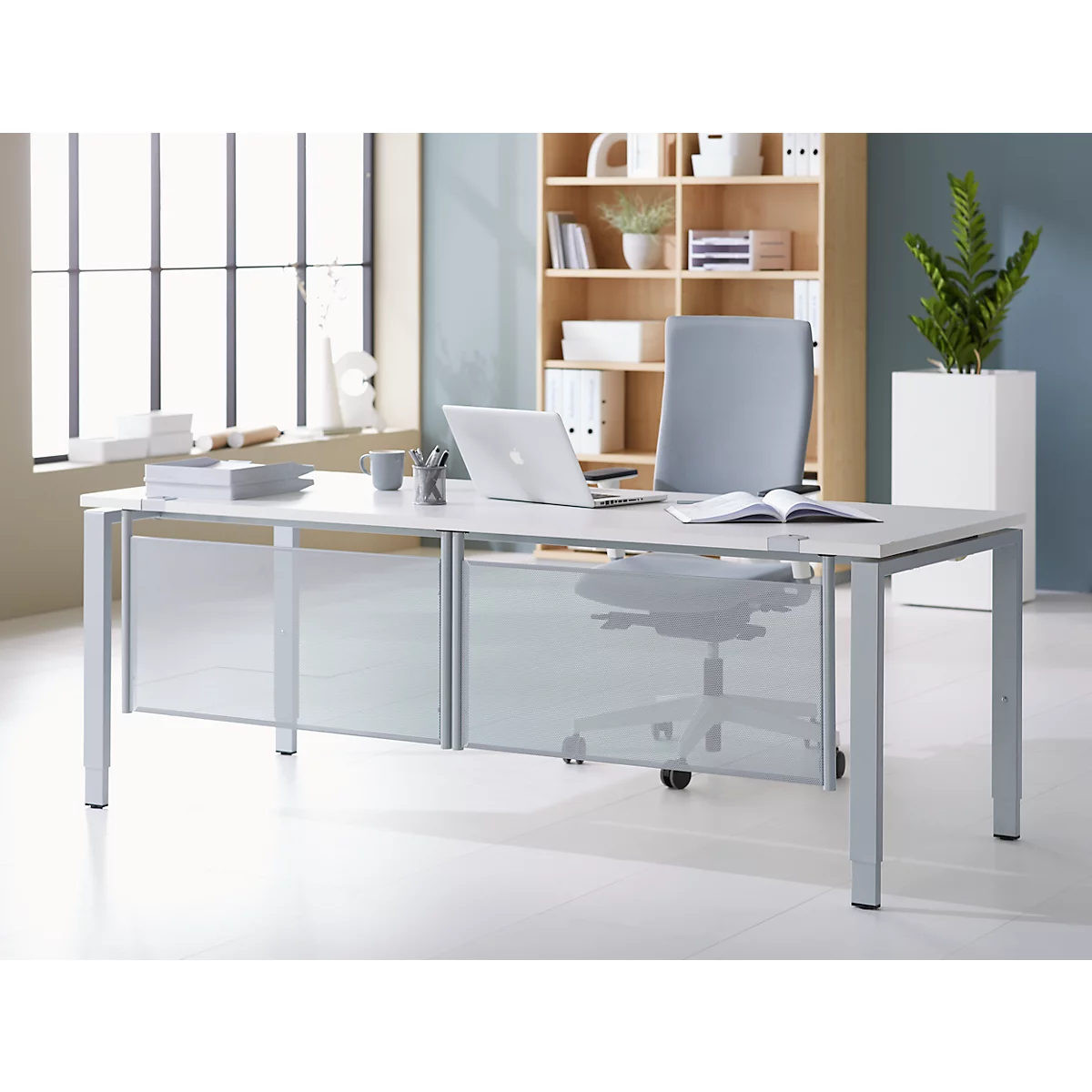Schäfer Shop Genius Rückseitenblende, für Schreibtisch 90 Grad, H 466 mm, weißaluminium 