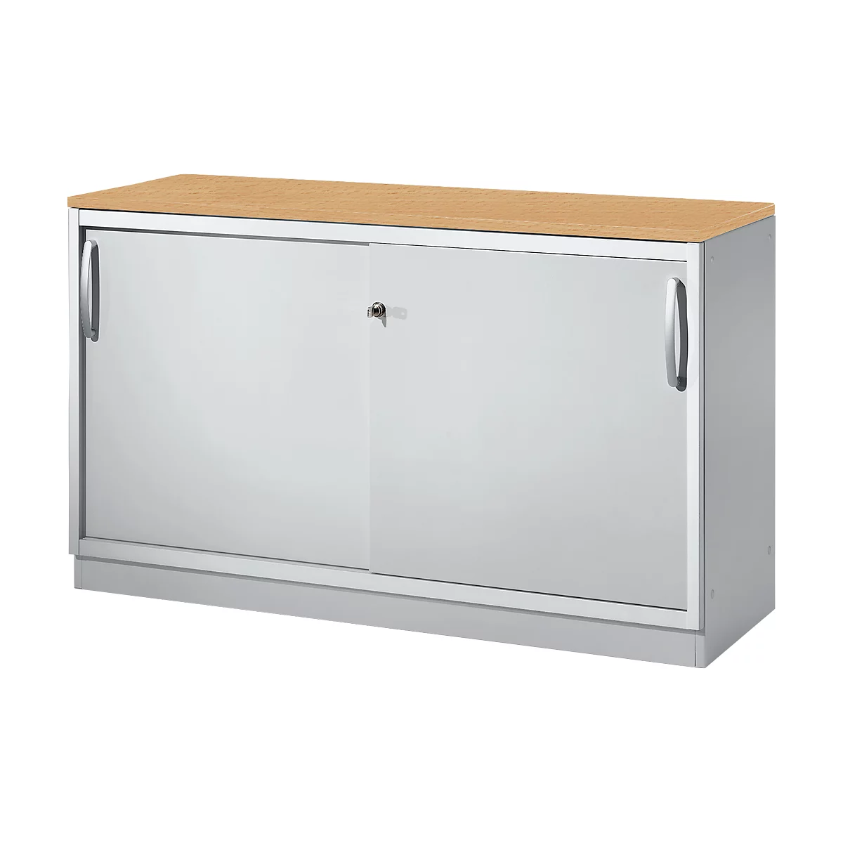 Schäfer Shop Genius Schiebetürenschrank TETRIS SOLID, 2 OH, B 1200 x H 818 mm, Mitteltrennwand, 19 mm Abdeckplatte, Buche/weißalu 