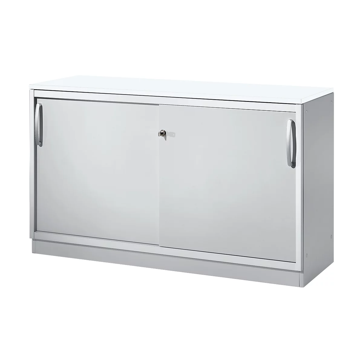 Schäfer Shop Genius Schiebetürenschrank TETRIS SOLID, 2 OH, B 1200 x H 818 mm, Mitteltrennwand, 19 mm Abdeckplatte, weiß/weißalu 