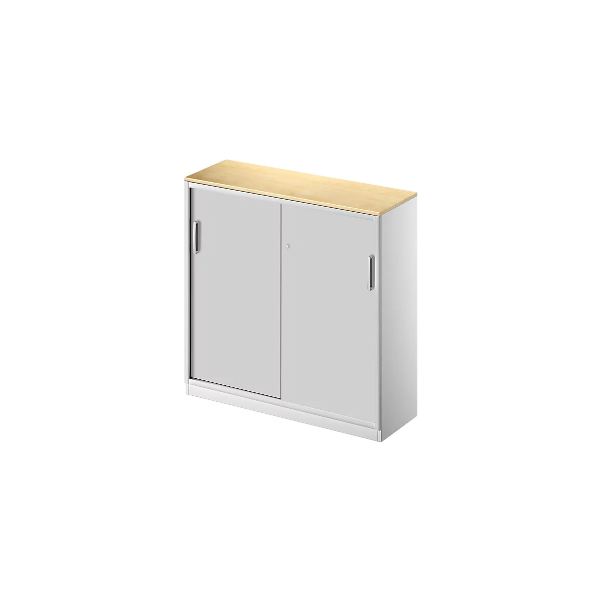 Schäfer Shop Genius Schiebetürenschrank TETRIS SOLID, 3 OH, 2 Fachböden, B 1200 mm, 19 mm Abdeckplatte, Ahorn-Dekor/weißalu