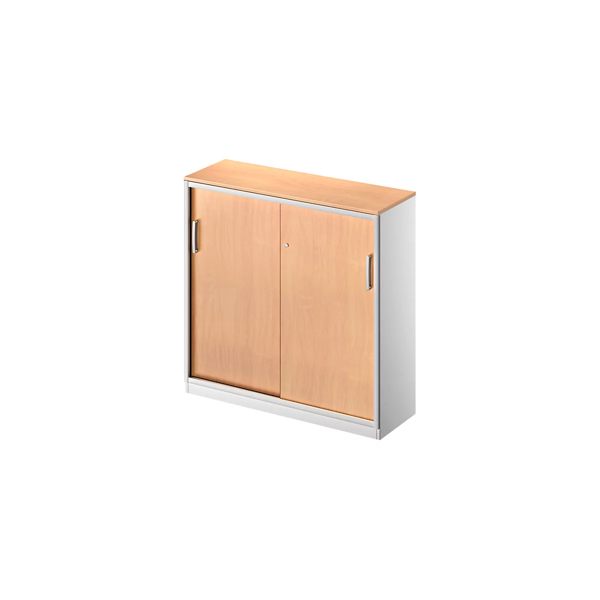 Schäfer Shop Genius Schiebetürenschrank TETRIS SOLID, 3 OH, 2 Fachböden, B 1200 mm, 19 mm Abdeckplatte, Buche-Dekor/weißalu