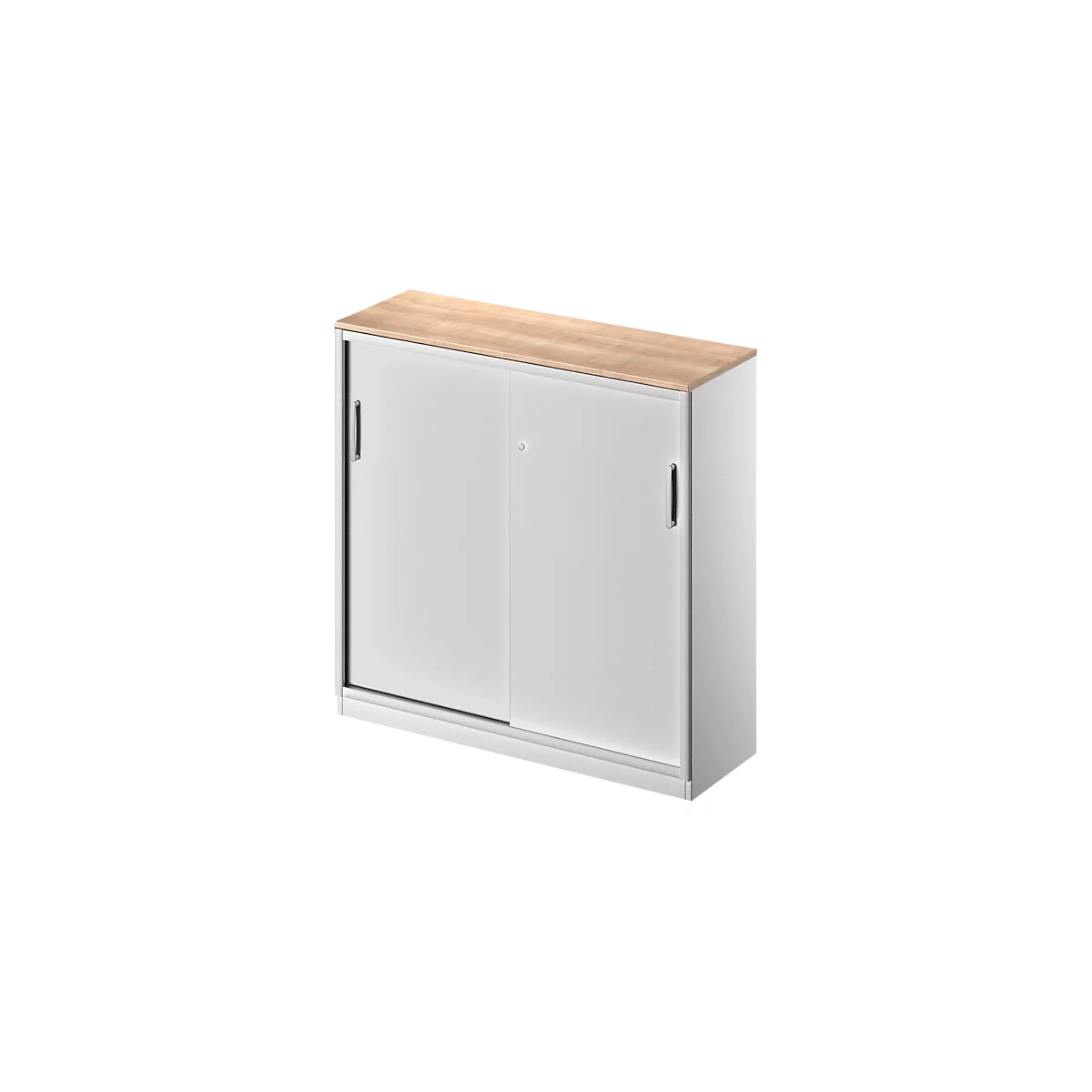 Schäfer Shop Genius Schiebetürenschrank TETRIS SOLID, 3 OH, 2 Fachböden, B 1200 mm, 19 mm Abdeckplatte, Kirsche Romana/weißalu