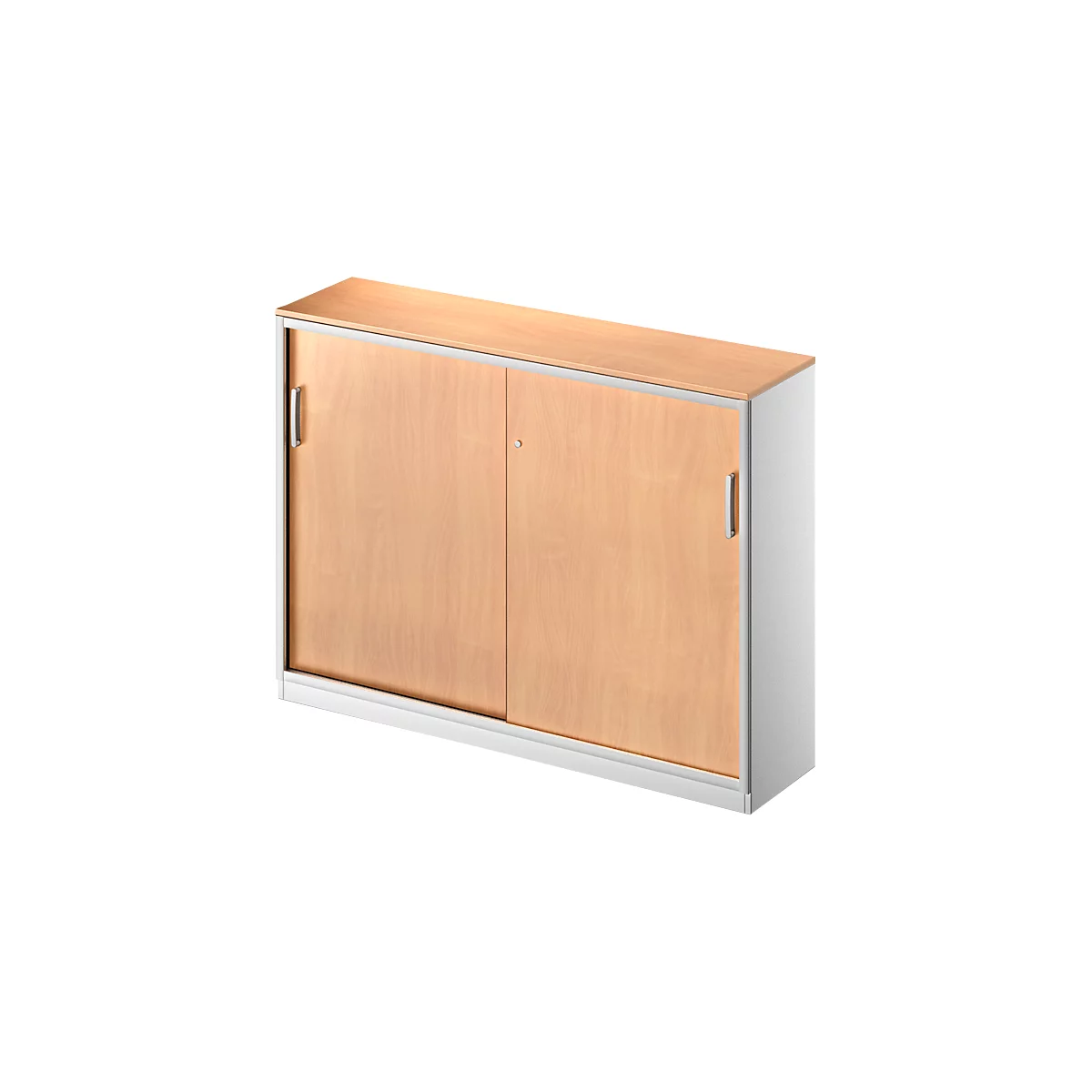 Schäfer Shop Genius Schiebetürenschrank TETRIS SOLID, 3 OH, 2 Fachböden, B 1600 mm, 19 mm Abdeckplatte, Buche-Dekor/weißalu