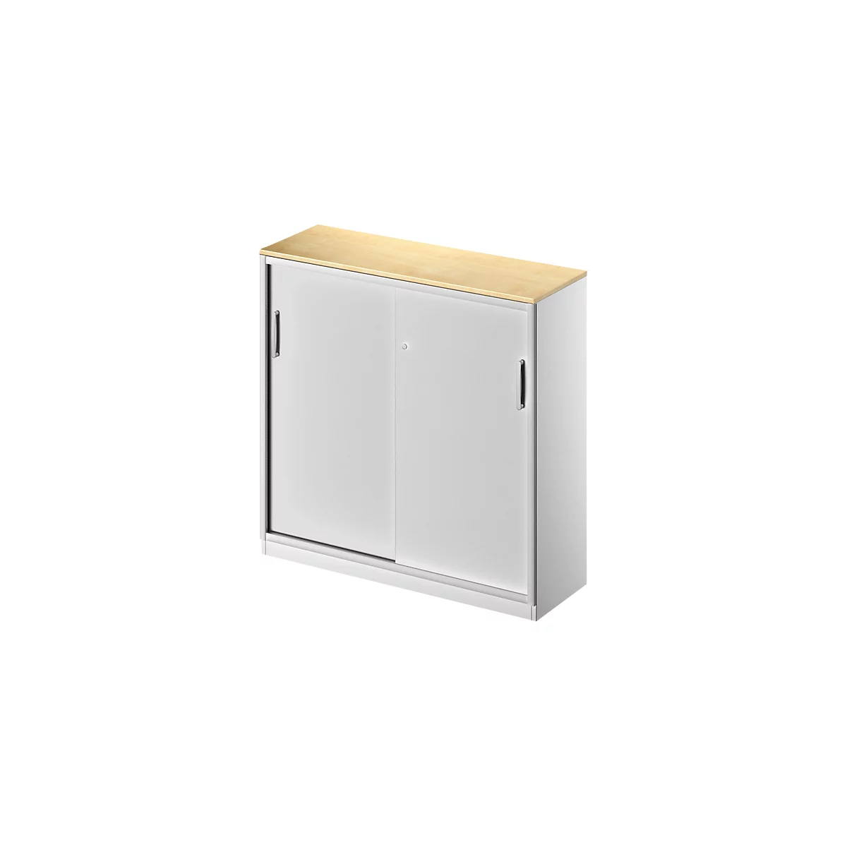 Schäfer Shop Genius Schiebetürenschrank TETRIS SOLID, 3 OH, B 1200 x H 1170 mm, Mitteltrennwand, 19 mm Abdeckplatte, Ahorn/weißalu