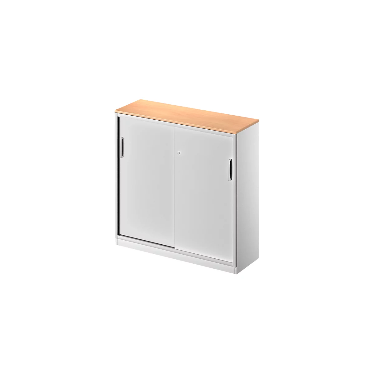 Schäfer Shop Genius Schiebetürenschrank TETRIS SOLID, 3 OH, B 1200 x H 1170 mm, Mitteltrennwand, 19 mm Abdeckplatte, Buche/weißalu 