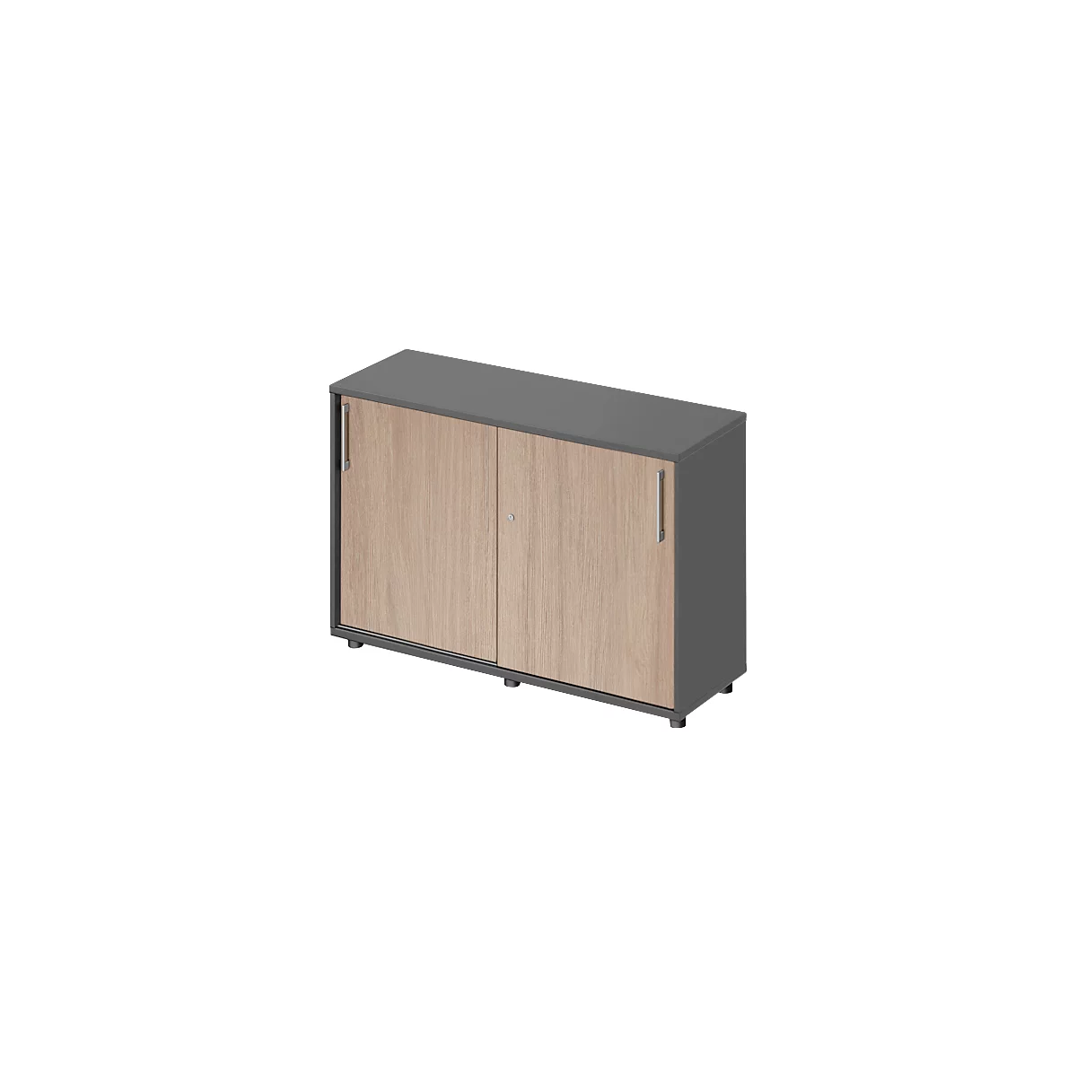 Schäfer Shop Genius Schiebetürenschrank TETRIS WOOD, 2 OH, B 1200 mm, Höhe inkl. Gleiter, graphit/Eiche