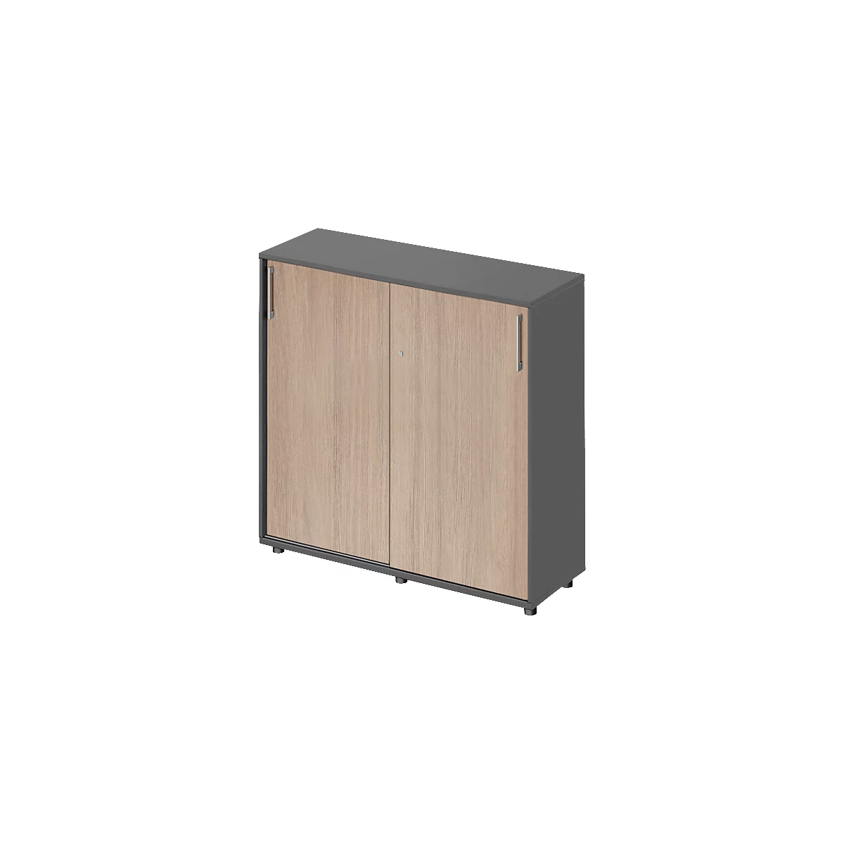 Schäfer Shop Genius Schiebetürenschrank TETRIS WOOD, 3 OH, B 1200 mm, Höhe inkl. Gleiter, graphit/eiche