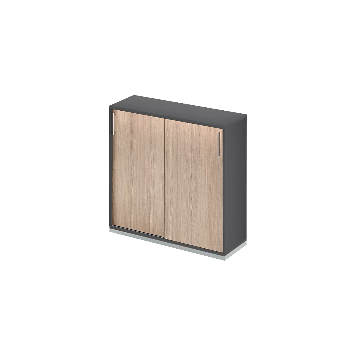 Schäfer Shop Genius Schiebetürenschrank TETRIS WOOD, 3 OH, B 1200 mm, inkl. Stahlsockel, graphit/Eiche