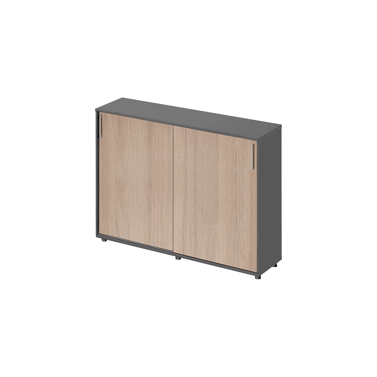 Schäfer Shop Genius Schiebetürenschrank TETRIS WOOD, 3 OH, B 1600 mm, Höhe inkl. Gleiter, graphit/Eiche