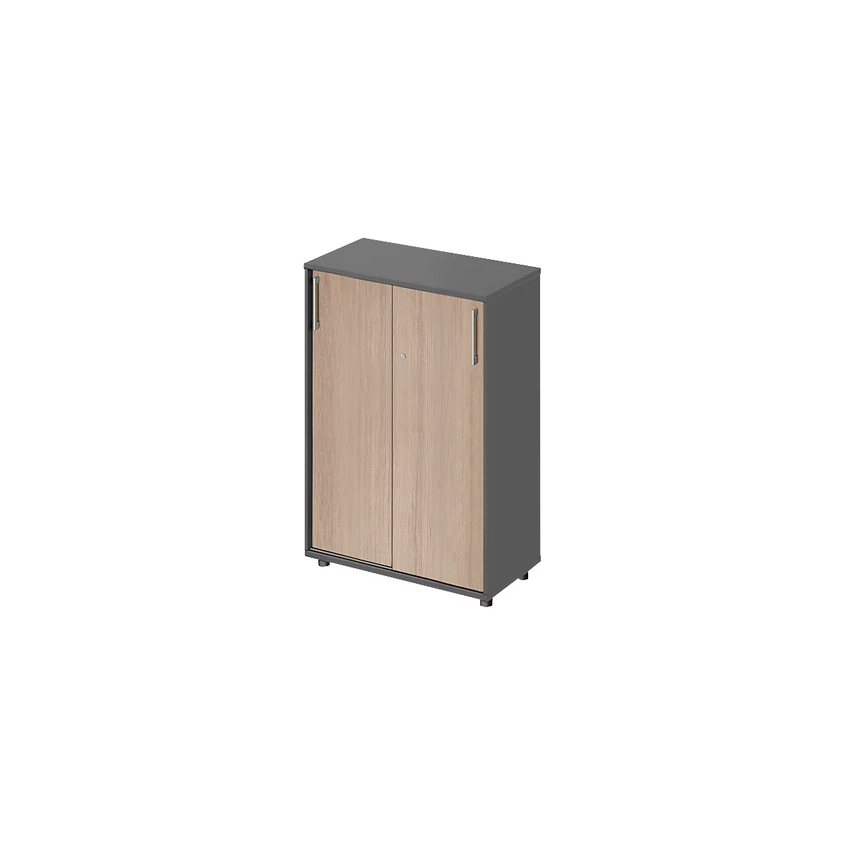 Schäfer Shop Genius Schiebetürenschrank TETRIS WOOD, 3 OH, B 800 mm, Höhe inkl. Gleiter, graphit/Eiche