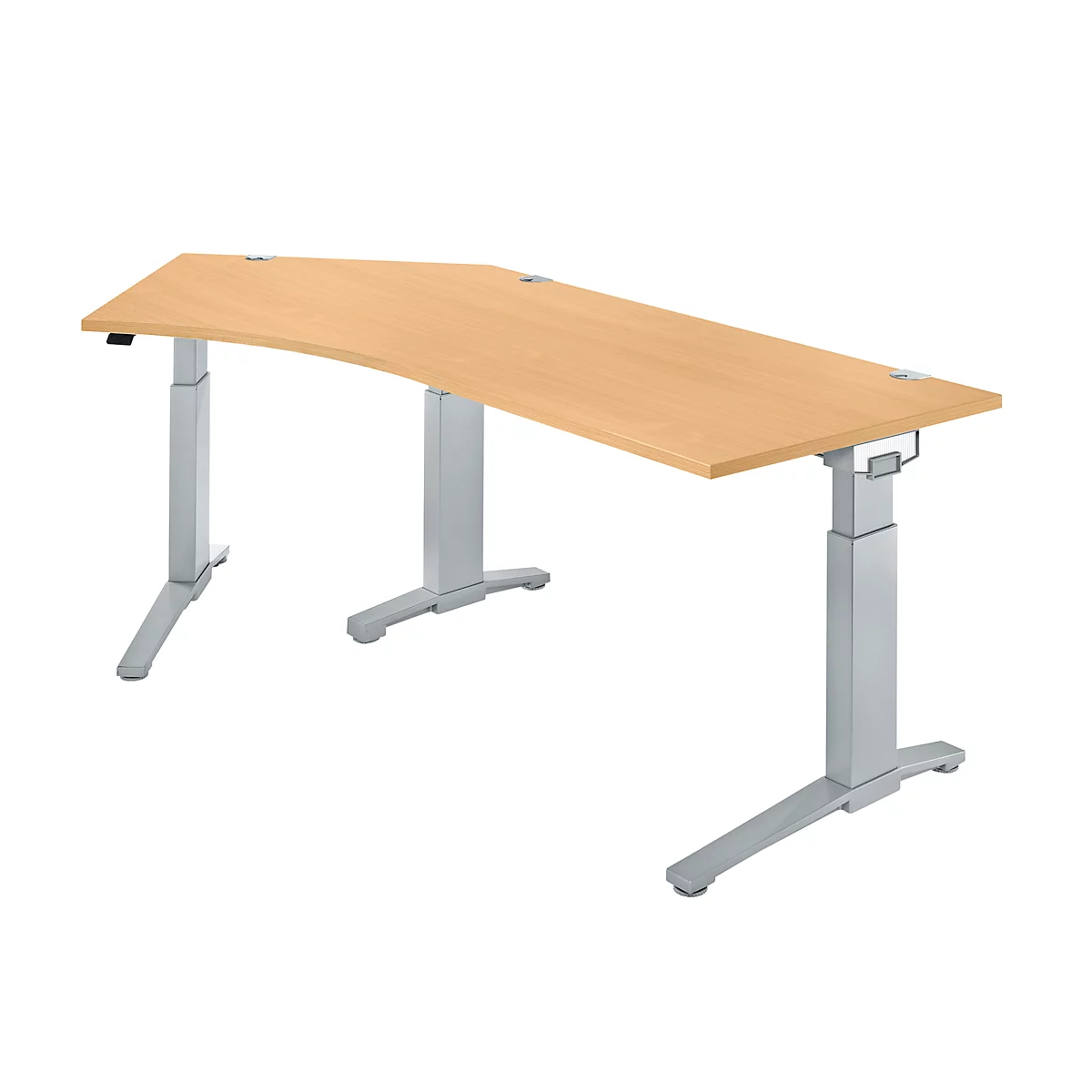 Schäfer Shop Genius Schreibtisch 135° Planova Ergostyle , Ansatz links, man. höheneinstellbar, B 2165 x T 800 mm , Buche-Dekor/weißalu